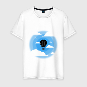 Мужская футболка хлопок с принтом Аэростат в небе в Белгороде, 100% хлопок | прямой крой, круглый вырез горловины, длина до линии бедер, слегка спущенное плечо. | Тематика изображения на принте: воздушный шар | небеса | небо | облака | путешествие | шар