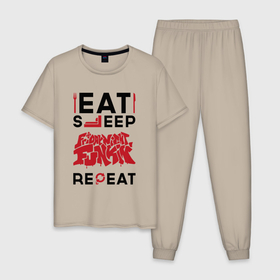 Мужская пижама хлопок с принтом Надпись: Eat Sleep Friday Night Funkin Repeat , 100% хлопок | брюки и футболка прямого кроя, без карманов, на брюках мягкая резинка на поясе и по низу штанин
 | 