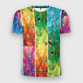 Мужская футболка 3D Slim с принтом Patchwork pattern в Екатеринбурге, 100% полиэстер с улучшенными характеристиками | приталенный силуэт, круглая горловина, широкие плечи, сужается к линии бедра | color | fashion | patchwork | pattern | мода | паттерн | пэчворк | цвет
