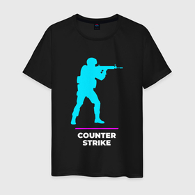 Мужская футболка хлопок с принтом Символ Counter Strike в неоновых цветах в Новосибирске, 100% хлопок | прямой крой, круглый вырез горловины, длина до линии бедер, слегка спущенное плечо. | 