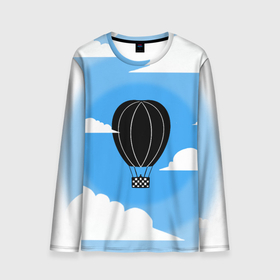 Мужской лонгслив 3D с принтом Воздушный шар в небе с облаками в Белгороде, 100% полиэстер | длинные рукава, круглый вырез горловины, полуприлегающий силуэт | Тематика изображения на принте: воздушный шар | небеса | небо | облака | путешесвие
