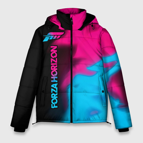 Мужская зимняя куртка 3D с принтом Forza Horizon Neon Gradient в Санкт-Петербурге, верх — 100% полиэстер; подкладка — 100% полиэстер; утеплитель — 100% полиэстер | длина ниже бедра, свободный силуэт Оверсайз. Есть воротник-стойка, отстегивающийся капюшон и ветрозащитная планка. 

Боковые карманы с листочкой на кнопках и внутренний карман на молнии. | 
