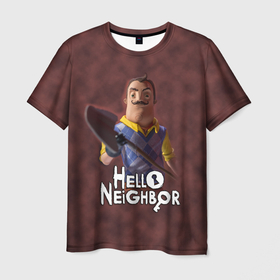 Мужская футболка 3D с принтом Привет сосед: Сосед с лопатой в Кировске, 100% полиэфир | прямой крой, круглый вырез горловины, длина до линии бедер | hello neighbor | видеоигра | игра | ник рот | привет сосед | сосед | теодор питерсон
