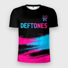 Мужская футболка 3D Slim с принтом Deftones Neon Gradient в Тюмени, 100% полиэстер с улучшенными характеристиками | приталенный силуэт, круглая горловина, широкие плечи, сужается к линии бедра | Тематика изображения на принте: 