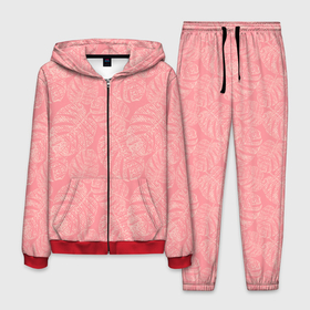 Мужской костюм 3D с принтом Бежевые листья монстеры на розовом в Екатеринбурге, 100% полиэстер | Манжеты и пояс оформлены тканевой резинкой, двухслойный капюшон со шнурком для регулировки, карманы спереди | beige | botanical | hawaii | jungle | leaves | light pink | monochrome | monstera | palm | pink | tropical | бежевый | ботанический | гавайи | джунгли | листья | монохромный | монстера | пальма | розовый | светло розовый | тропический