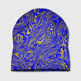 Шапка 3D с принтом Сине золотой абстрактный фон в Петрозаводске, 100% полиэстер | универсальный размер, печать по всей поверхности изделия | Тематика изображения на принте: абстракция | блестящий | золотой | разводы | синий