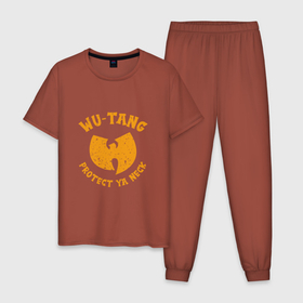 Мужская пижама хлопок с принтом Protect Ya Neck (Wu Tang) в Петрозаводске, 100% хлопок | брюки и футболка прямого кроя, без карманов, на брюках мягкая резинка на поясе и по низу штанин
 | Тематика изображения на принте: 