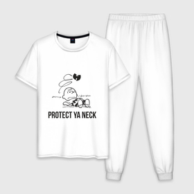 Мужская пижама хлопок с принтом WU (Protect Ya Neck) в Петрозаводске, 100% хлопок | брюки и футболка прямого кроя, без карманов, на брюках мягкая резинка на поясе и по низу штанин
 | Тематика изображения на принте: 