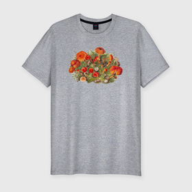 Мужская футболка хлопок Slim с принтом Study of Mushrooms в Новосибирске, 92% хлопок, 8% лайкра | приталенный силуэт, круглый вырез ворота, длина до линии бедра, короткий рукав | ботаника | винтаж | грибы | картина | классика | книга | минимализм | природа | флора | цветы