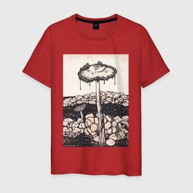 Мужская футболка хлопок с принтом Dripping Mushroom в Екатеринбурге, 100% хлопок | прямой крой, круглый вырез горловины, длина до линии бедер, слегка спущенное плечо. | ботаника | винтаж | грибы | картина | книга | минимализм | природа | флора | цветы