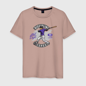 Мужская футболка хлопок с принтом бейсболист 1990 в Тюмени, 100% хлопок | прямой крой, круглый вырез горловины, длина до линии бедер, слегка спущенное плечо. | бейсбол | бейсболист | игра | мяч | спорт | спортивный