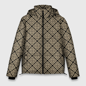 Мужская зимняя куртка 3D с принтом Паттерн золотые квадраты в Санкт-Петербурге, верх — 100% полиэстер; подкладка — 100% полиэстер; утеплитель — 100% полиэстер | длина ниже бедра, свободный силуэт Оверсайз. Есть воротник-стойка, отстегивающийся капюшон и ветрозащитная планка. 

Боковые карманы с листочкой на кнопках и внутренний карман на молнии. | Тематика изображения на принте: абстрактные | абстракция | геометрия | классика | классические | нейтральные | спокойные | узор | узоры