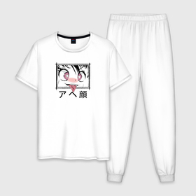 Мужская пижама хлопок с принтом Ахегао вампирчик , 100% хлопок | брюки и футболка прямого кроя, без карманов, на брюках мягкая резинка на поясе и по низу штанин
 | Тематика изображения на принте: 