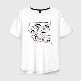 Мужская футболка хлопок Oversize с принтом Японское ахегао в Курске, 100% хлопок | свободный крой, круглый ворот, “спинка” длиннее передней части | Тематика изображения на принте: 