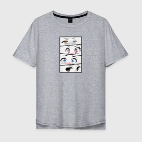 Мужская футболка хлопок Oversize с принтом Аниме глазки в рамке в Санкт-Петербурге, 100% хлопок | свободный крой, круглый ворот, “спинка” длиннее передней части | Тематика изображения на принте: 