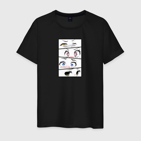 Мужская футболка хлопок с принтом Аниме глазки в рамке в Белгороде, 100% хлопок | прямой крой, круглый вырез горловины, длина до линии бедер, слегка спущенное плечо. | 