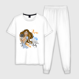 Мужская пижама хлопок с принтом GIRL IN ROME , 100% хлопок | брюки и футболка прямого кроя, без карманов, на брюках мягкая резинка на поясе и по низу штанин
 | girl | rome | travel | vacation | девушка | отдых | отпуск | путешествие | рим
