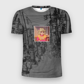 Мужская футболка 3D Slim с принтом ChillDesign в Тюмени, 100% полиэстер с улучшенными характеристиками | приталенный силуэт, круглая горловина, широкие плечи, сужается к линии бедра | аниме | без текста | девушка | цветной | черно белый фон