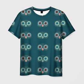 Мужская футболка 3D с принтом Совиный парад в Курске, 100% полиэфир | прямой крой, круглый вырез горловины, длина до линии бедер | Тематика изображения на принте: глаза | клоны | паттерн | перышки | птицы | совы