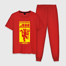 Мужская пижама хлопок с принтом Манчестер Юнайтед символ в Белгороде, 100% хлопок | брюки и футболка прямого кроя, без карманов, на брюках мягкая резинка на поясе и по низу штанин
 | england | football | manchester | manchester united | red devils | soccer | united | англия | апл | красные дьяволы | лига чемпионов | манчестер | манчестер юнайтед | футбол | юнайтед