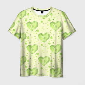 Мужская футболка 3D с принтом Сердце листвы в Екатеринбурге, 100% полиэфир | прямой крой, круглый вырез горловины, длина до линии бедер | акварель | зеленое | зеленое сердце | зелень | лист | листва | листик | нежность | пастель | природа | салат | салатовый | сердце