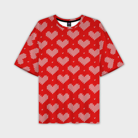 Мужская футболка OVERSIZE 3D с принтом Вязаные сердечки в Петрозаводске,  |  | Тематика изображения на принте: hearts | knitted | lace | red | white | белый | вязанные | красный | кружево | сердечки | сердца