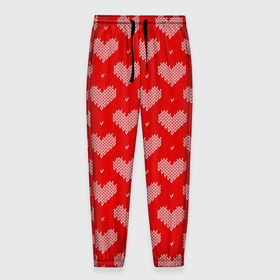Мужские брюки 3D с принтом Вязаные Сердечки в Белгороде, 100% полиэстер | манжеты по низу, эластичный пояс регулируется шнурком, по бокам два кармана без застежек, внутренняя часть кармана из мелкой сетки | Тематика изображения на принте: hearts | knitted | lace | red | white | белый | вязанные | красный | кружево | сердечки | сердца