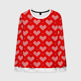 Мужской свитшот 3D с принтом Вязаные Сердечки в Белгороде, 100% полиэстер с мягким внутренним слоем | круглый вырез горловины, мягкая резинка на манжетах и поясе, свободная посадка по фигуре | hearts | knitted | lace | red | white | белый | вязанные | красный | кружево | сердечки | сердца