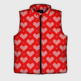 Мужской жилет утепленный 3D с принтом Вязаные Сердечки ,  |  | hearts | knitted | lace | red | white | белый | вязанные | красный | кружево | сердечки | сердца