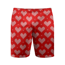 Мужские шорты спортивные с принтом Вязаные Сердечки ,  |  | hearts | knitted | lace | red | white | белый | вязанные | красный | кружево | сердечки | сердца