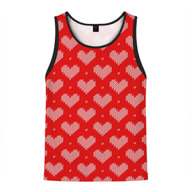Мужская майка 3D с принтом Вязаные Сердечки в Санкт-Петербурге, 100% полиэстер | круглая горловина, приталенный силуэт, длина до линии бедра. Пройма и горловина окантованы тонкой бейкой | hearts | knitted | lace | red | white | белый | вязанные | красный | кружево | сердечки | сердца