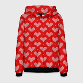 Мужская толстовка 3D с принтом Вязаные Сердечки в Санкт-Петербурге, 100% полиэстер | двухслойный капюшон со шнурком для регулировки, мягкие манжеты на рукавах и по низу толстовки, спереди карман-кенгуру с мягким внутренним слоем. | hearts | knitted | lace | red | white | белый | вязанные | красный | кружево | сердечки | сердца