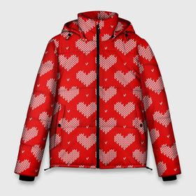 Мужская зимняя куртка 3D с принтом Вязаные Сердечки в Санкт-Петербурге, верх — 100% полиэстер; подкладка — 100% полиэстер; утеплитель — 100% полиэстер | длина ниже бедра, свободный силуэт Оверсайз. Есть воротник-стойка, отстегивающийся капюшон и ветрозащитная планка. 

Боковые карманы с листочкой на кнопках и внутренний карман на молнии. | hearts | knitted | lace | red | white | белый | вязанные | красный | кружево | сердечки | сердца