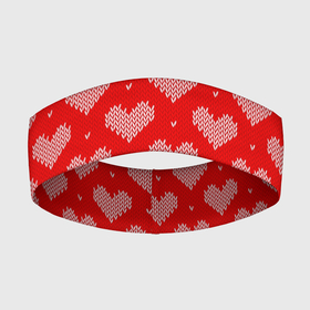 Повязка на голову 3D с принтом Вязаные Сердечки ,  |  | hearts | knitted | lace | red | white | белый | вязанные | красный | кружево | сердечки | сердца