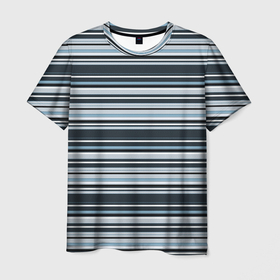 Мужская футболка 3D с принтом Горизонтальные синие, голубые, белые полосы в Новосибирске, 100% полиэфир | прямой крой, круглый вырез горловины, длина до линии бедер | blue | horizontal | horizontal stripes | light blue | lines | retro | striped | stripes | strokes | white | белые | геометрический | горизонталь | горизонтальные полосы | линии | минимализм | полосатый | полосы | простой | ретро | синий | синий 
