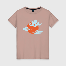 Женская футболка хлопок с принтом Солнце и облака   японский минимализм в Новосибирске, 100% хлопок | прямой крой, круглый вырез горловины, длина до линии бедер, слегка спущенное плечо | закат | красочный | лето | милый | минимализм | облака | облако | пейзаж | природа | психоделический | солнце