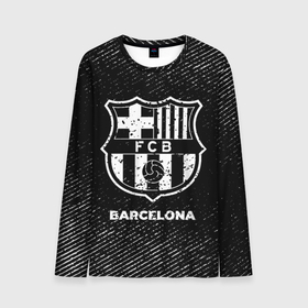 Мужской лонгслив 3D с принтом Barcelona с потертостями на темном фоне в Петрозаводске, 100% полиэстер | длинные рукава, круглый вырез горловины, полуприлегающий силуэт | barca | barcelona | club | football | logo | paint | барса | барселона | брызги | клуб | краска | лого | мяч | символ | спорт | футбол | футболист | футболисты | футбольный