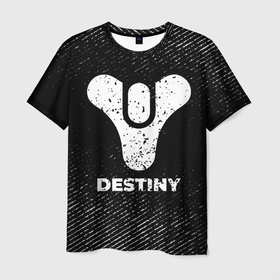 Мужская футболка 3D с принтом Destiny с потертостями на темном фоне в Белгороде, 100% полиэфир | прямой крой, круглый вырез горловины, длина до линии бедер | destiny | logo | дестини | игра | игры | краска | лого | логотип | символ