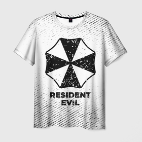 Мужская футболка 3D с принтом Resident Evil с потертостями на светлом фоне , 100% полиэфир | прямой крой, круглый вырез горловины, длина до линии бедер | logo | paint | resident evil | umbrella | амбрелла | брызги | игра | игры | краска | лого | логотип | резидент эвил | символ