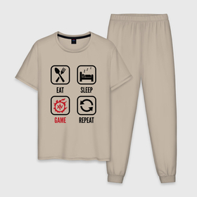 Мужская пижама хлопок с принтом Eat   Sleep   Final Fantasy   Repeat в Петрозаводске, 100% хлопок | брюки и футболка прямого кроя, без карманов, на брюках мягкая резинка на поясе и по низу штанин
 | 