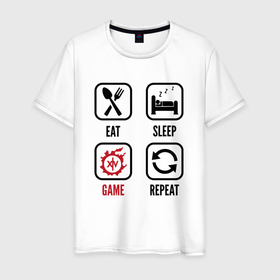 Мужская футболка хлопок с принтом Eat   Sleep   Final Fantasy   Repeat в Новосибирске, 100% хлопок | прямой крой, круглый вырез горловины, длина до линии бедер, слегка спущенное плечо. | 