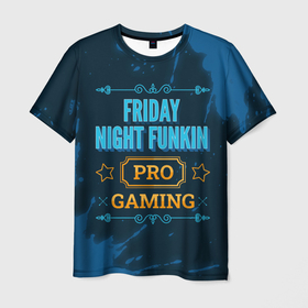 Мужская футболка 3D с принтом Игра Friday Night Funkin: PRO Gaming , 100% полиэфир | прямой крой, круглый вырез горловины, длина до линии бедер | friday night funkin | logo | paint | pro | брызги | игра | игры | краска | лого | логотип | символ | фрайдей найт фанкин