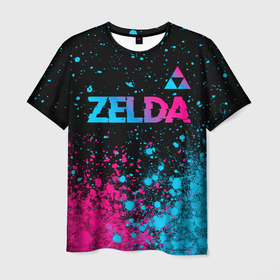 Мужская футболка 3D с принтом Zelda Neon Triforce в Екатеринбурге, 100% полиэфир | прямой крой, круглый вырез горловины, длина до линии бедер | logo | the legend of zelda | zelda | градиент | игра | игры | краска | краски | легенд оф зельда | лого | логотип | неон | символ