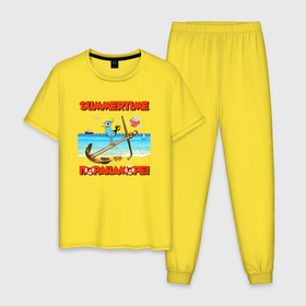 Мужская пижама хлопок с принтом SUMMER TIME (ЛЕТО) , 100% хлопок | брюки и футболка прямого кроя, без карманов, на брюках мягкая резинка на поясе и по низу штанин
 | веселье | волны | каникулы | краб | лето | милый | модный | море | моряк | океан | отпуск | пляж | пора на море | природа | синий | солнечный свет | счастливый | счастье | трендовый | хорошее настроение