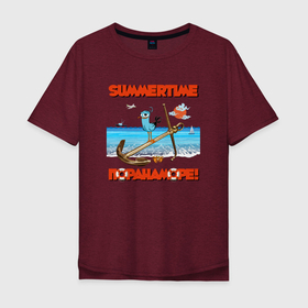 Мужская футболка хлопок Oversize с принтом SUMMER TIME (ЛЕТО) , 100% хлопок | свободный крой, круглый ворот, “спинка” длиннее передней части | веселье | волны | каникулы | краб | лето | милый | модный | море | моряк | океан | отпуск | пляж | пора на море | природа | синий | солнечный свет | счастливый | счастье | трендовый | хорошее настроение