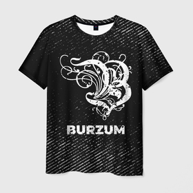 Мужская футболка 3D с принтом Burzum с потертостями на темном фоне в Курске, 100% полиэфир | прямой крой, круглый вырез горловины, длина до линии бедер | band | burzum | metal | rock | бурзум | группа | краска | метал | рок | хард