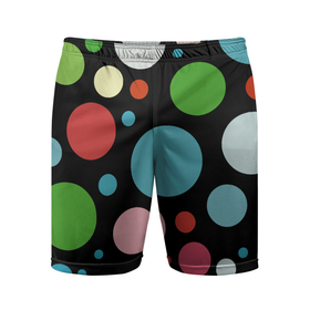 Мужские шорты спортивные с принтом Разноцветные круги на чёрном фоне в Курске,  |  | circle | color | conposition | fashion | композиция | круг | мода | цвет