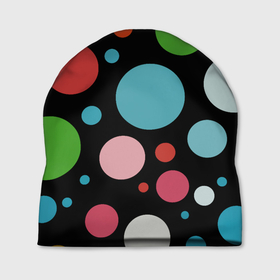Шапка 3D с принтом Разноцветные круги на чёрном фоне в Курске, 100% полиэстер | универсальный размер, печать по всей поверхности изделия | circle | color | conposition | fashion | композиция | круг | мода | цвет