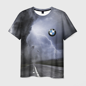 Мужская футболка 3D с принтом Никакая стихия не остановит BMW , 100% полиэфир | прямой крой, круглый вырез горловины, длина до линии бедер | Тематика изображения на принте: bmw | element | germany | lightning | nature | road | storm | storm cloud | tornado | бмв | германия | молния | природа | смерч | стихия | торнадо | туча | ураган