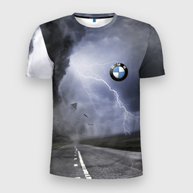Мужская футболка 3D Slim с принтом Никакая стихия не остановит BMW в Кировске, 100% полиэстер с улучшенными характеристиками | приталенный силуэт, круглая горловина, широкие плечи, сужается к линии бедра | bmw | element | germany | lightning | nature | road | storm | storm cloud | tornado | бмв | германия | молния | природа | смерч | стихия | торнадо | туча | ураган